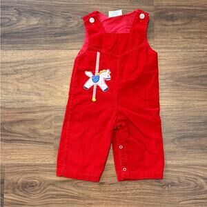 Tiny Tots Overalls Baby 12M Red Corduroy Carousel Horse Vintage Retro Cute